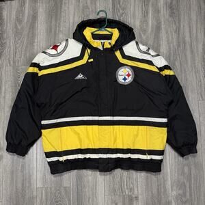 VTG NFL Pro Line Apex One 90s Pittsburgh Steelers Mens XL Puffer Jacket w/ Hood
